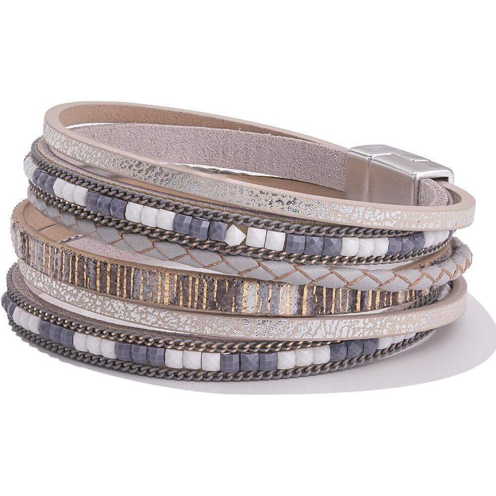 Boho Leather Wrap Bracelets Stackable Chain Magne… - image 1